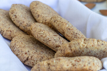 homemade almond cookies served in a small basket