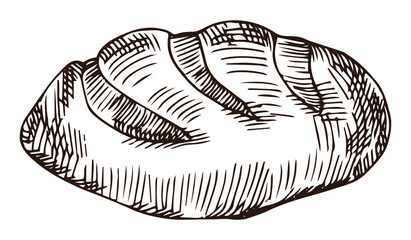 Bread sketch style vector illustration. Old hand drawn engraving imitation. Loaf of bread illustration