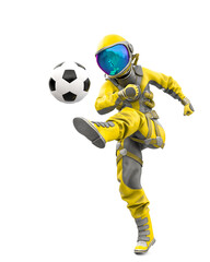 astronaut girl is kicking the football ball