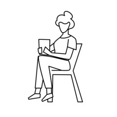 Isolated woman tablet draw people activities vector illustration