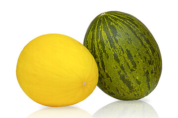 Two different varieties of melon isolated on white 
