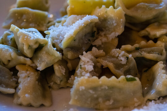 typically Piedmontese dish based on ravioli del plin with cheese. the tradition of Italian cuisine