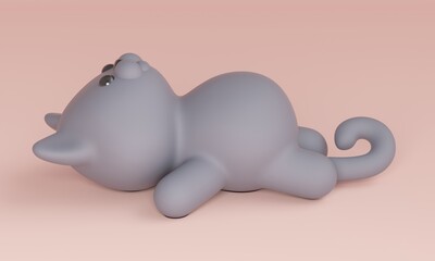 Cute British cat on a beige background. Side view. 3d rendering