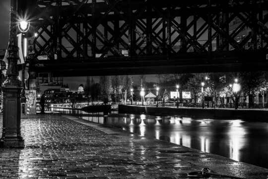 Paris at night in black and white