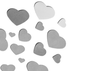 Fototapeta na wymiar Gray hearts on white background for Valentine's Day