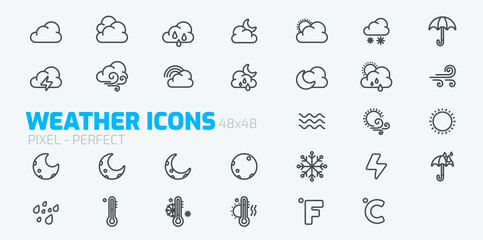 Weather Icon set for web and mobile app, Outline Icons Vector Illustrations