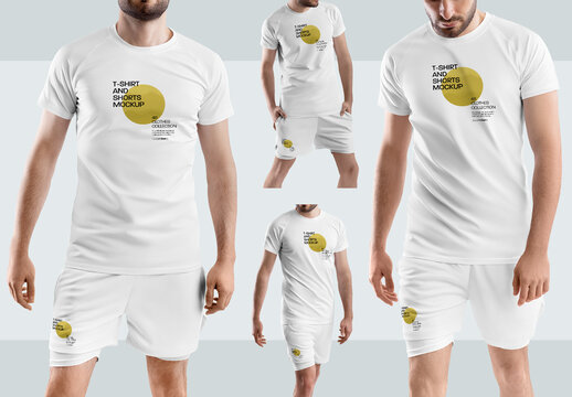 4 Mockup Men's T-Shirt and Shorts with Tights