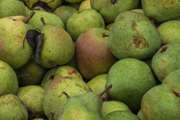 thick stewed pears in a crate at a country shop on the island Goeree Overflakkee