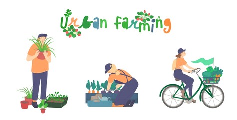 Urban farming, gardening. Editable vector illustration in modern style