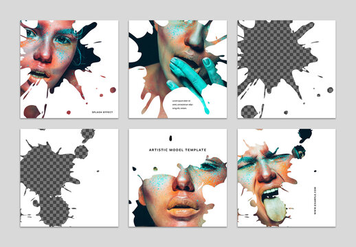 Square Social Media Layouts with Splash Photo Placeholders