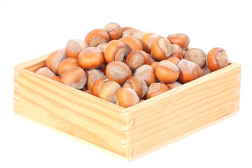 hazelnuts are delicious and healthy in a wooden box