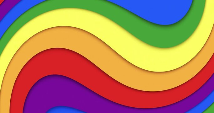 LGBT colorful rainbow pride flag gradient lines waving movement copy space background seamless loop animation.