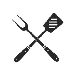Barbecue icon. BBQ supplies isolated on white background. Grill fork and spatula icons. Vector illustration
