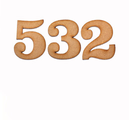 Number 532 in wood, isolated on white background