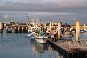 Fototapeta na wymiar Colourful fishing boats in the port of Le Havre in France