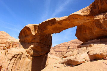 Jordan, Wadi Rum desert rock formations and mountains 