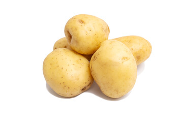 Group of potatoes isolated on white background close up. Raw potato