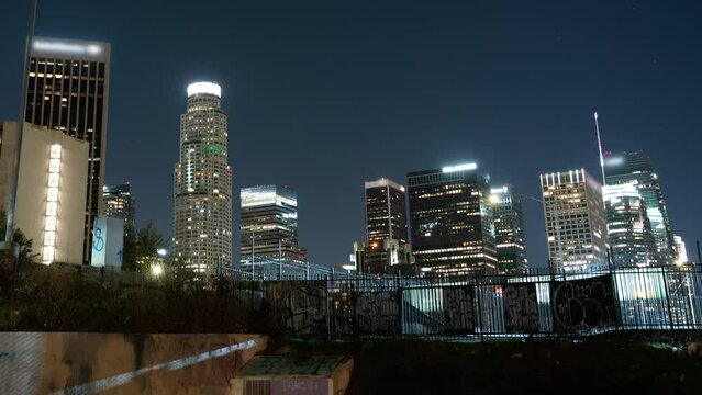 Los Angeles Downtown Skyline and Graffiti Night Time Lapse California USA