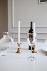 evening dinner with candles and wine