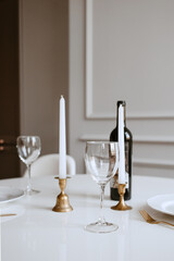 evening dinner with candles and wine
