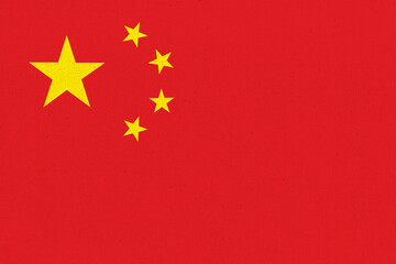 flag of China. National Chinese flag on fabric surface