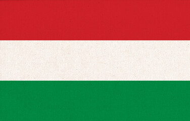 Flag of Hungary. Hungarian flag on fabric surface