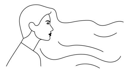Line art female portrait. Woman face with hair, shoulder one line drawing. Side view. Contemporary hand drawn abstract line art illustration.