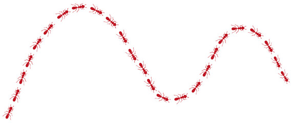 Worker ants trail curve. Red ant path isolated in white background. Vector illustration