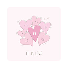 Cute hearts group loves other one, Witty concept It is love for card, stories, message, mailing.