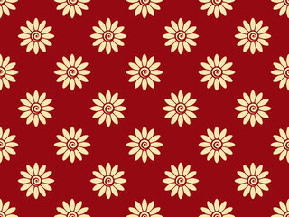 Flower geometric pattern. Seamless vector background. Gold and red ornament