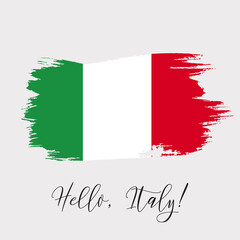 Italy vector watercolor national country flag icon. Hand drawn illustration with dry brush stains, strokes, spots isolated on grey background. Painted grunge style texture for posters, banner design - 481705572