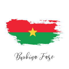 Burkina Faso vector watercolor national country flag icon. Hand drawn illustration with dry brush stains, strokes, spots isolated on gray background. Painted grunge style texture for poster, banner.
