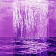 Abstract surf in multiple exposure technology with geometric arrangement, trend colors, magenta
