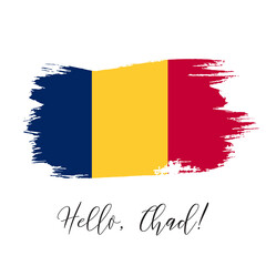 Chad vector watercolor national country flag icon. Hand drawn illustration with dry brush stains, strokes, spots isolated on gray background. Painted grunge style texture for posters, banner design.