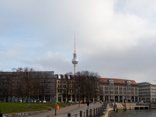Naklejka premium Houses and buildings on the embankment of the city of Berlin.