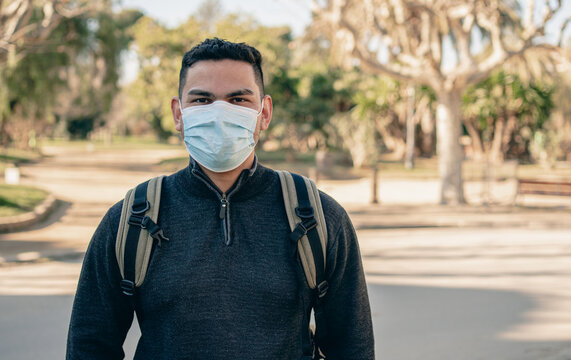 Man With Mask In The Open Air Looking Straight Ahead,smile