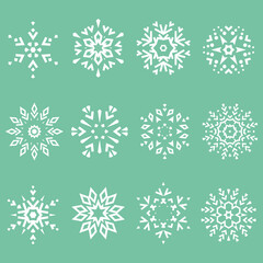 Naklejka na ściany i meble Snowflakes icon collection. Graphic modern white and green ornament