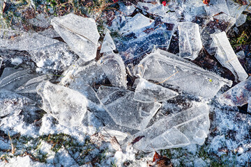 ice geometry outdoor, A piece of ice stands on the rocks.