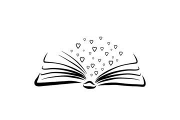 book icon with hearts, love of books and reading
