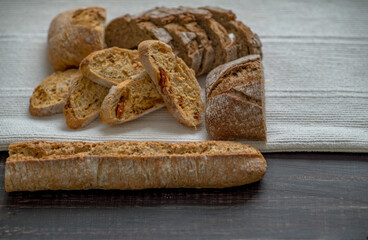 Baked bread on a sunlight with shadows