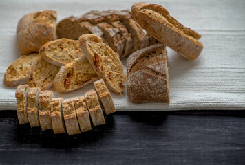 Baked bread on a sunlight with shadows