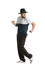 Cool dancing young man isolated on white