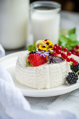 fresh ricotta with berries and flowers