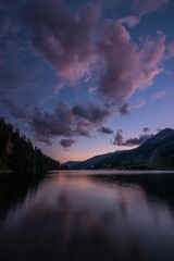 Colorful Sunset over Davosersee in Davos, Graub&uuml;nden, Switzerland