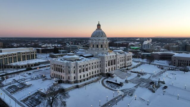 Minnesota state capitol building stock drone footage in Saint Paul