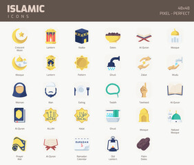 Islamic Flat Icon set, Islamic holiday symbols collection, vector illustrations