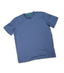 Blue t-shirt isolated on white background. Top view. Mockup for branding.