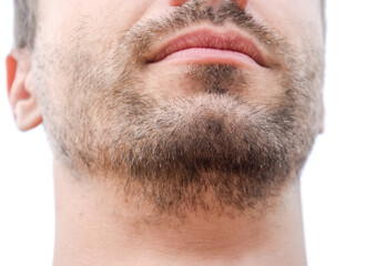 Bearded male chin. Beard on the face of a young man.