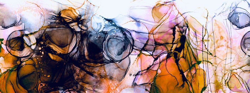 Organic background concept, modern alcohol ink painting with earth tones, watercolour drawing with warm accent, liquid texture, luxury gold design veins, abstract wallpaper for print