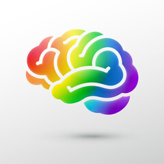 3D creative brain silhouette symbol in rainbow color vector illustration isolated on white background